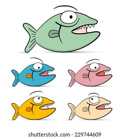 Fish Set Isolated on White Background - Vector Illustration