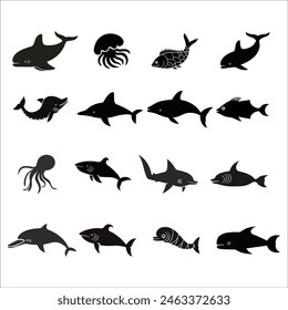 fish set silhouette vector art 