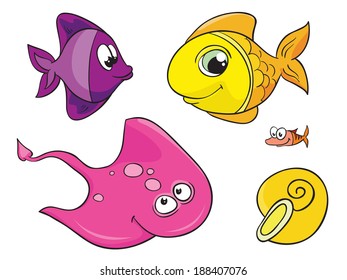 fish set, vector illustration on white background