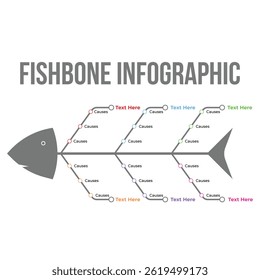 Fish shape colorful directional and presentation infographic design. Creative business plan and project strategy infographic flowchart in a fishbone shape. Business strategy infographic flowchart.
