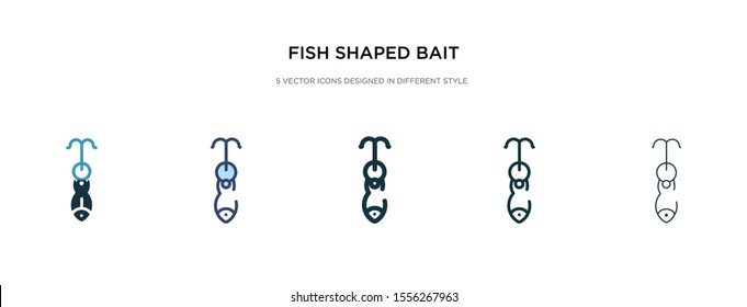 fish shaped bait icon in different style vector illustration. two colored and black fish shaped bait vector icons designed in filled, outline, line and stroke style can be used for web, mobile, ui