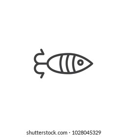 Fish shaped bait outline icon. linear style sign for mobile concept and web design. Fishing simple line vector icon. Symbol, logo illustration. Pixel perfect vector graphics