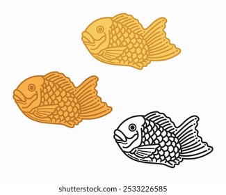 Fish Shaped Bread called Taiyaki Vector Image, Fish Cartoon Drawn Image, Japanese Fish shaped bread Called Taiyaki, Korean Fish shaped bread called Bungeoppang.