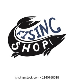 Fish shaped silhouette. The emblem of the fishing shop. Vector illustration.