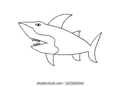 fish shark vector illustration. hand drawing jaw with big teeth. isolated in white background. for logo, t-shirt design etc. 