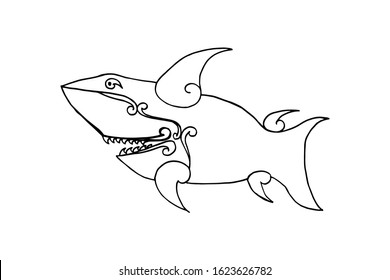fish shark vector illustration. hand drawing jaw with big teeth. isolated in white background. for logo, t-shirt design etc. 