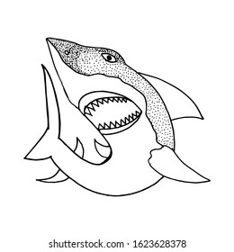 fish shark vector illustration. hand drawing jaw with big teeth. isolated in white background. for logo, t-shirt design etc. 