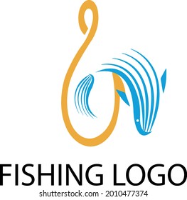 fish and sharp hook logo hobby concept