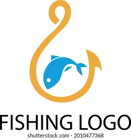 fish and sharp fish hook logo on white background