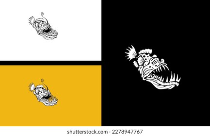 fish sharp teeth vector line art flat design