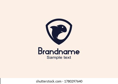 Diseño del logotipo del escudo de pescado, diseño minimalista sencillo y elegante con logotipo plano.