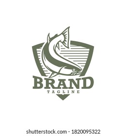 Fish and Shield Logo Design Vector Image