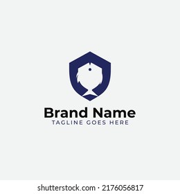 fish with shield shape logo icon template