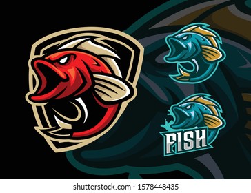 Fish in the shield and water esport logo mascot