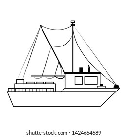 Fish ship boat sideview isolated cartoon vector illustration graphic design