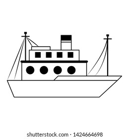 Fish ship boat sideview isolated cartoon vector illustration graphic design