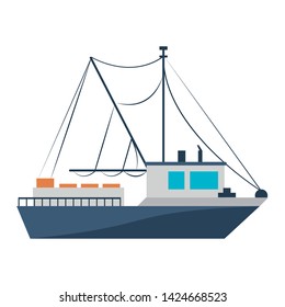 Fish ship boat sideview isolated cartoon vector illustration graphic design