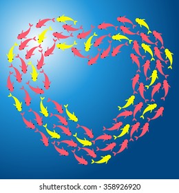 Fish shoal forming heart
