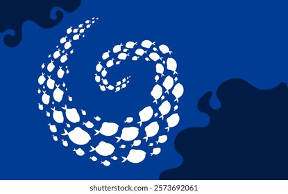 Fish shoal ocean seaweed underwater silhouette concept. Vector flat graphic design illustration