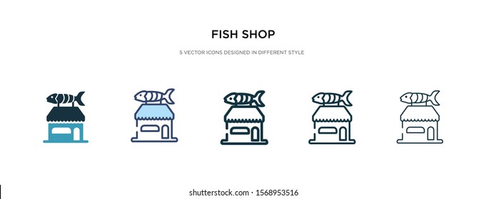 fish shop icon in different style vector illustration. two colored and black fish shop vector icons designed in filled, outline, line and stroke style can be used for web, mobile, ui
