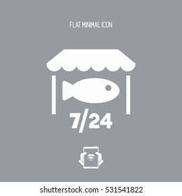 Fish shop open 7/24 - Vector web icon