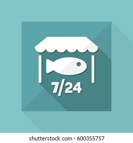 Fish shop open 7/24 - Vector web icon