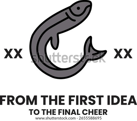 A fish is shown with the letters XX on it. The fish is swimming in the water. The image is titled From the First Idea to the Final Cheer