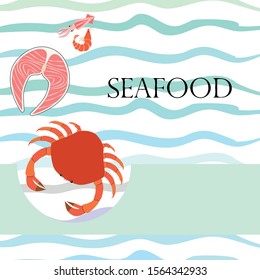 Fish, shrimp, crab, squid. Vector seafood. Food and restaurant design.