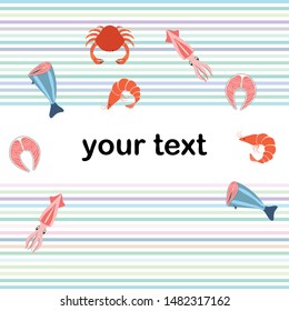 Fish, shrimp, crab, squid.Vector seafood. Food and restaurant design.