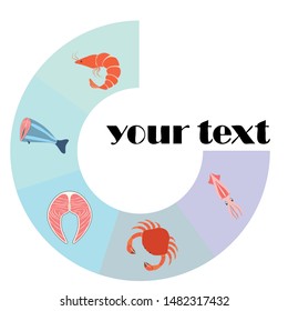 Fish, shrimp, crab, squid.Vector seafood. Food and restaurant design.