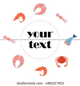 Fish, shrimp, crab, squid.Vector seafood. Food and restaurant design.