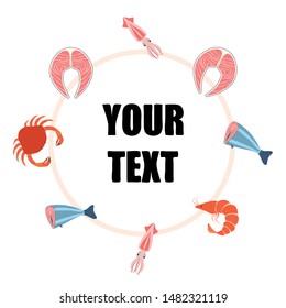 Fish, shrimp, crab, squid.Vector seafood. Food and restaurant design.