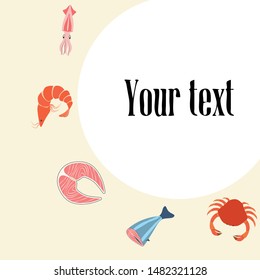 Fish, shrimp, crab, squid.Vector seafood. Food and restaurant design.