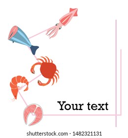 Fish, shrimp, crab, squid.Vector seafood. Food and restaurant design.
