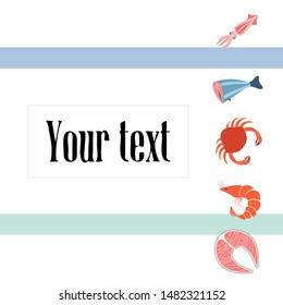 Fish, shrimp, crab, squid.Vector seafood. Food and restaurant design.