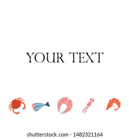 Fish, shrimp, crab, squid.Vector seafood. Food and restaurant design.