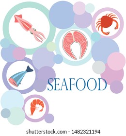 Fish, shrimp, crab, squid.Vector seafood. Food and restaurant design.