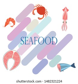 Fish, shrimp, crab, squid.Vector seafood. Food and restaurant design.