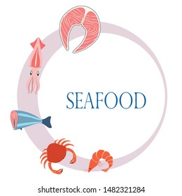 Fish, shrimp, crab, squid.Vector seafood. Food and restaurant design.