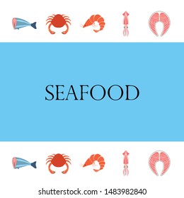 Fish, shrimp, crab, squid.Vector seafood. Food and restaurant design.