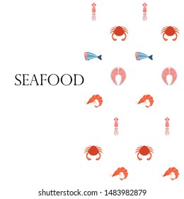 Fish, shrimp, crab, squid.Vector seafood. Food and restaurant design.
