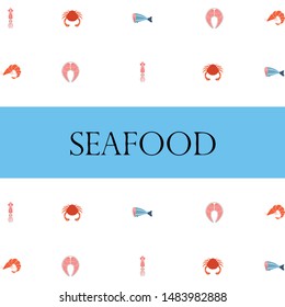 Fish, shrimp, crab, squid.Vector seafood. Food and restaurant design.