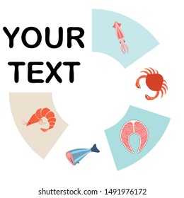 Fish, shrimp, crab, squid.Vector seafood. Food and restaurant design.