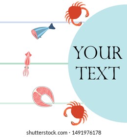 Fish, shrimp, crab, squid.Vector seafood. Food and restaurant design.