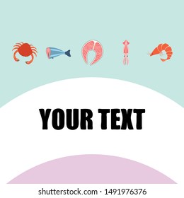 Fish, shrimp, crab, squid.Vector seafood. Food and restaurant design.