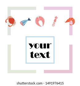 Fish, shrimp, crab, squid.Vector seafood. Food and restaurant design.