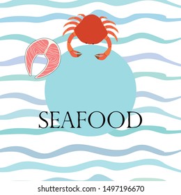 Fish, shrimp, crab, squid.Vector seafood. Food and restaurant design.