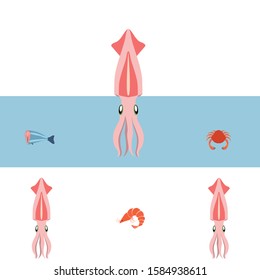 Fish, shrimp, crab, squid.Vector seafood. Food and restaurant design.