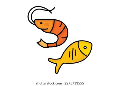 Fish and shrimp icon illustration. icon related to seafood. Two tone icon style, lineal color. Simple vector design editable