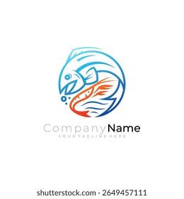 fish and shrimp logo as delicious seafood, circle logos